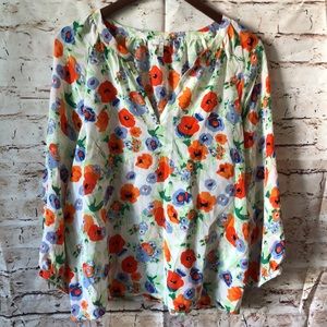 Joie Mekenna Vibrant V Neck Poppy Floral Silk Top